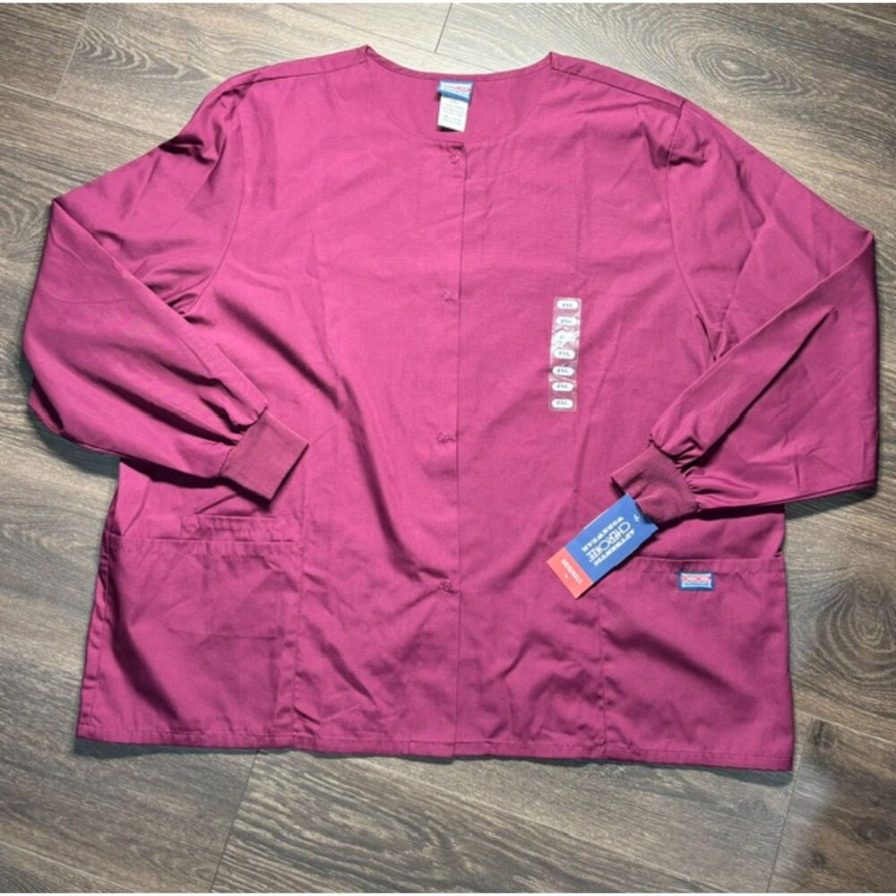 Cherokee Workwear Scrub Jacket Women’s 2XL Burgundy Wine Snap Front NWT